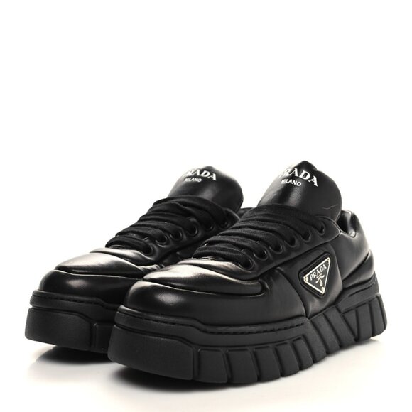 NWT Prada Platform Sneakers Padded Nappa Leather Lace Up Triangle Logo - Picture 2 of 12